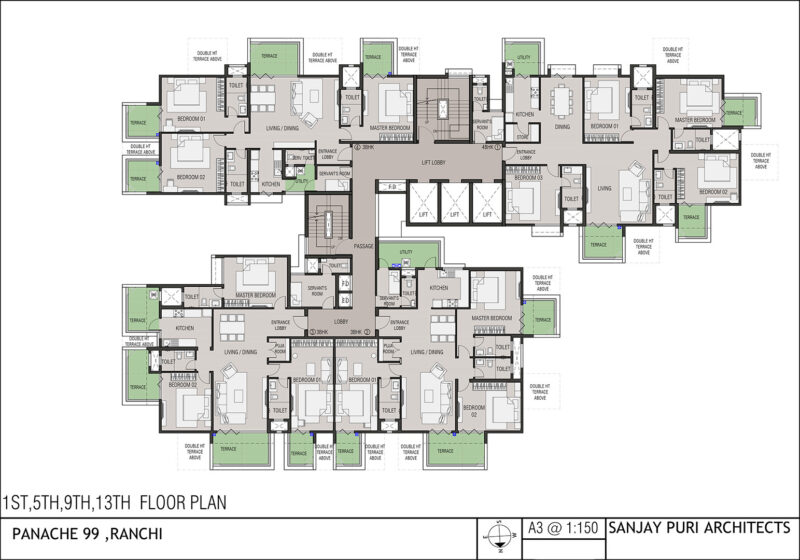 Residential 1st, 5th, 9th & 13th Floor Plan