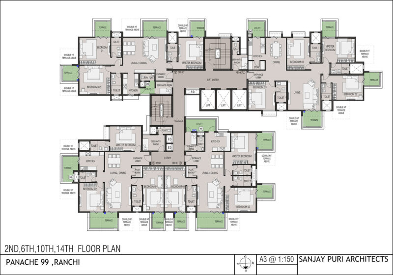 Residential 2nd, 6th, 10th & 14th Floor Plan