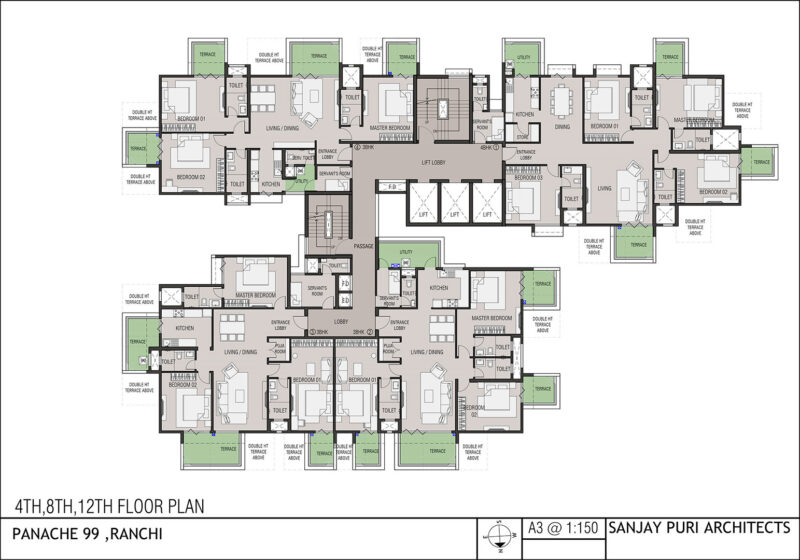 Residential 4th, 8th & 12th Floor Plan